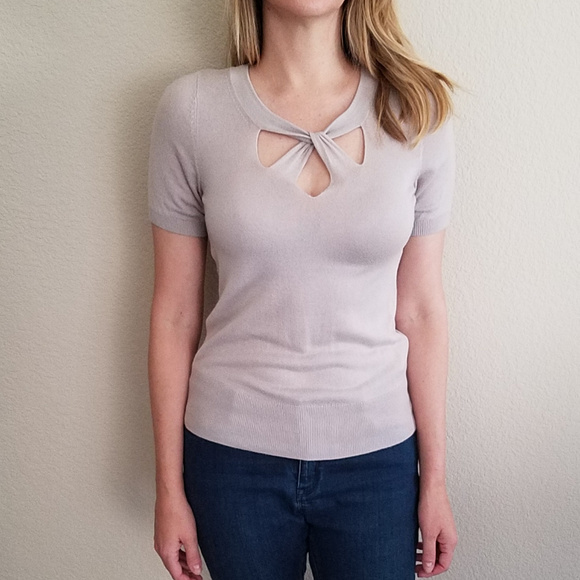 H&M BEIGE TAN SHORT SLEEVE SWEATER TOP MEDIUM - Picture 5 of 6